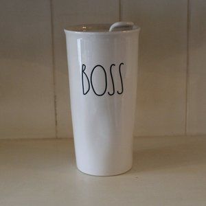 RAE DUNN "BOSS" White ceramic tumbler 12 Fluid Ounces